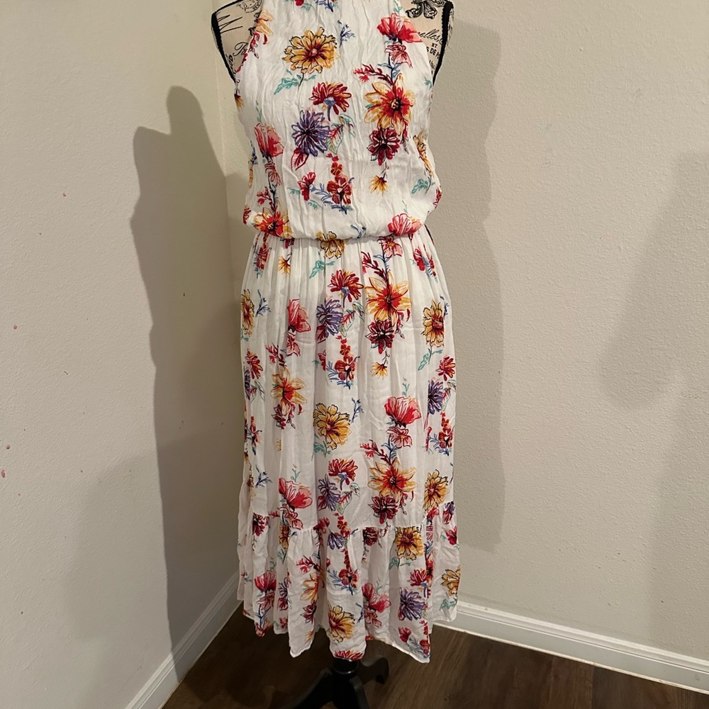 Stetson White Midi Dress with Red, Yellow & Purple Floral Print
